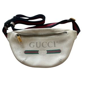 Gucci White Leather Belt Bag with Gold Accents